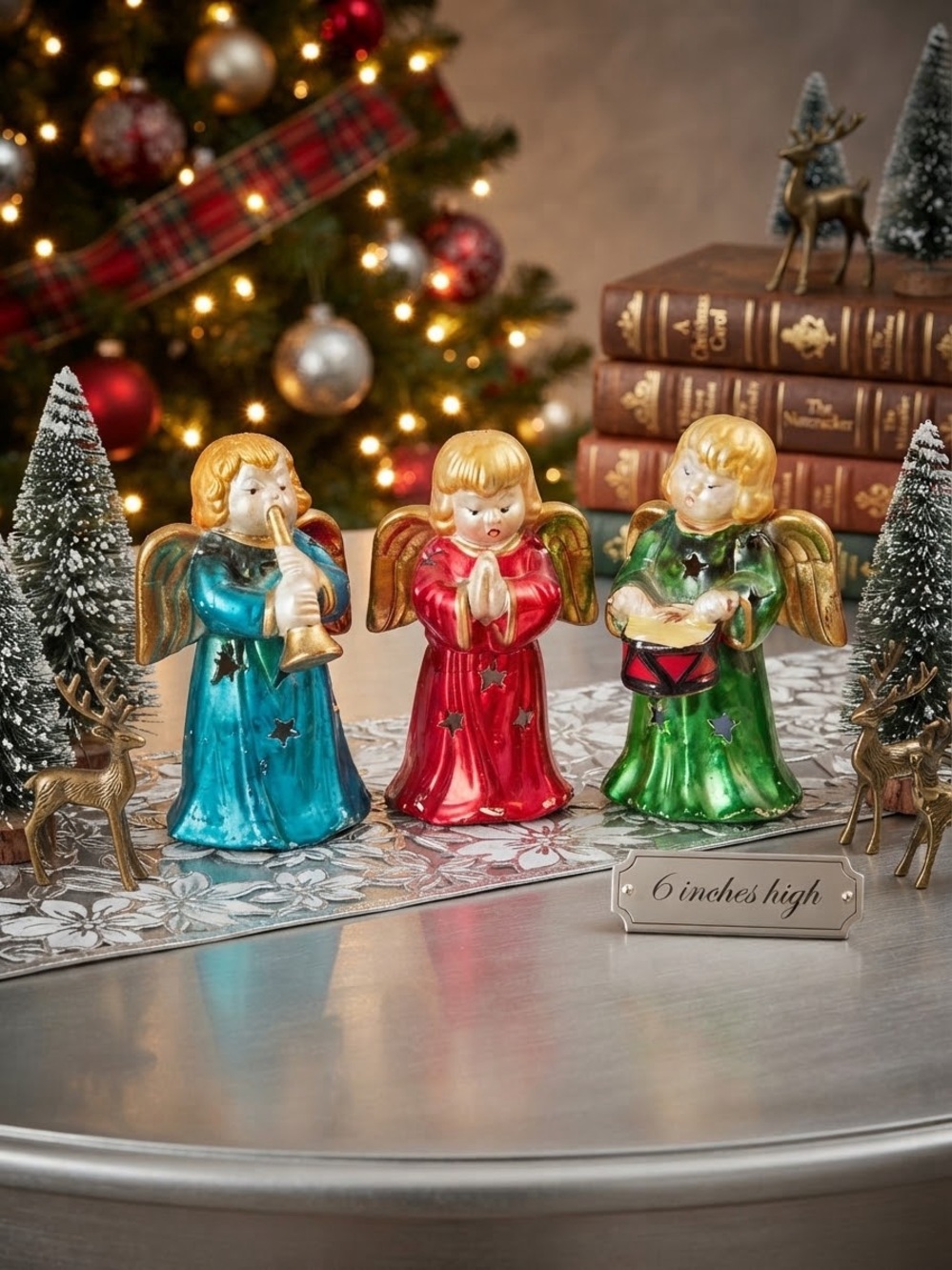 Set of 3 Vintage Metallic-finish plastic/molded composition angel (MCM)tea light